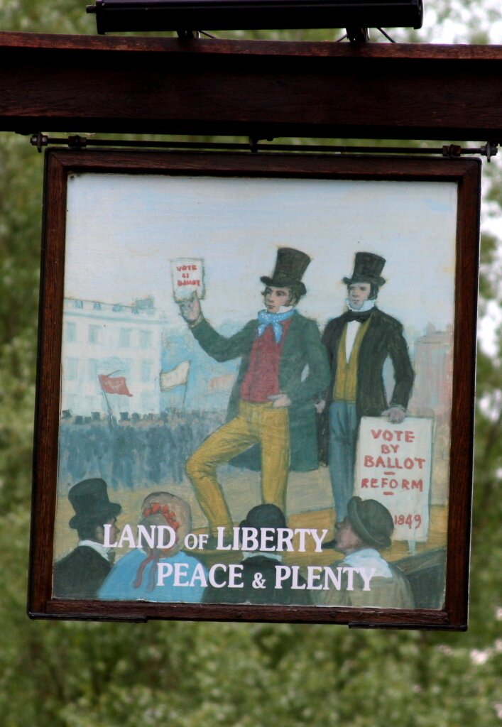 Land of Liberty Peace and Plenty pub sign